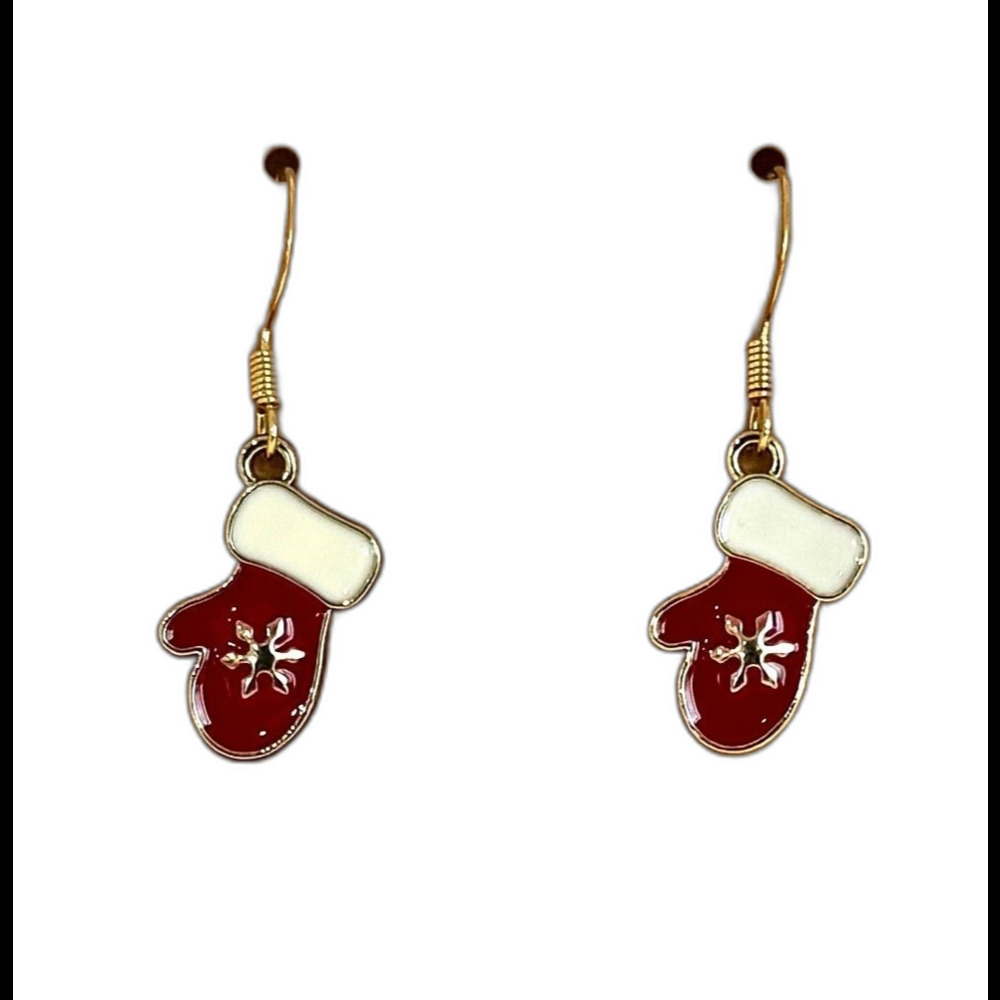 Indio Jewelry Christmas Red Mittens Gold Earrings #2139